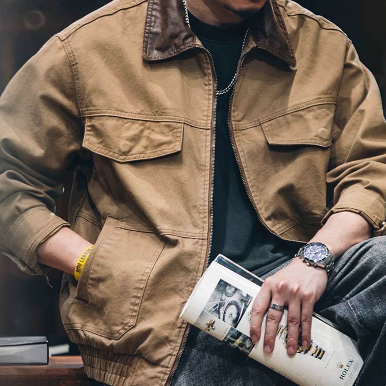 Stand Collar Full Zip-Up Men's Work Jacket ◇H0235