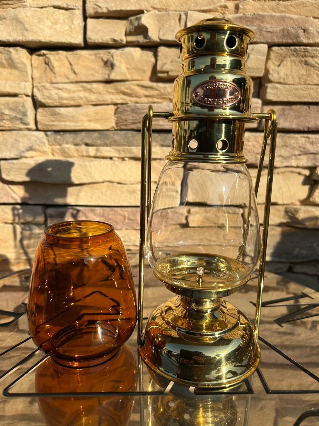 【Vermont Lanterns バーモントランタン 】オイルランタン パティオミニハリケーン用ホヤガラス (アンバーグラス 9インチ )