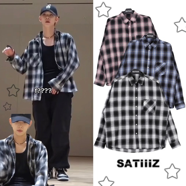 ★TXT ヨンジュン 着用！！【SATIIIZ】バイプオーバーサイズチェックシャツ - 3COLOR