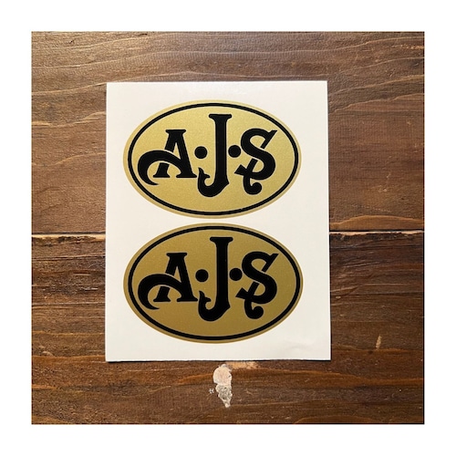 AJS / AJS Black on Gold Oval Stickers. #195