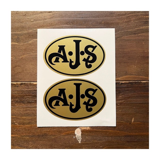 AJS / AJS Black on Gold Oval Stickers. #195