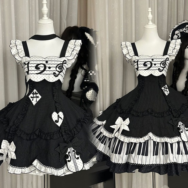 黒白旋律ピアノメイドロリィタセットアップ