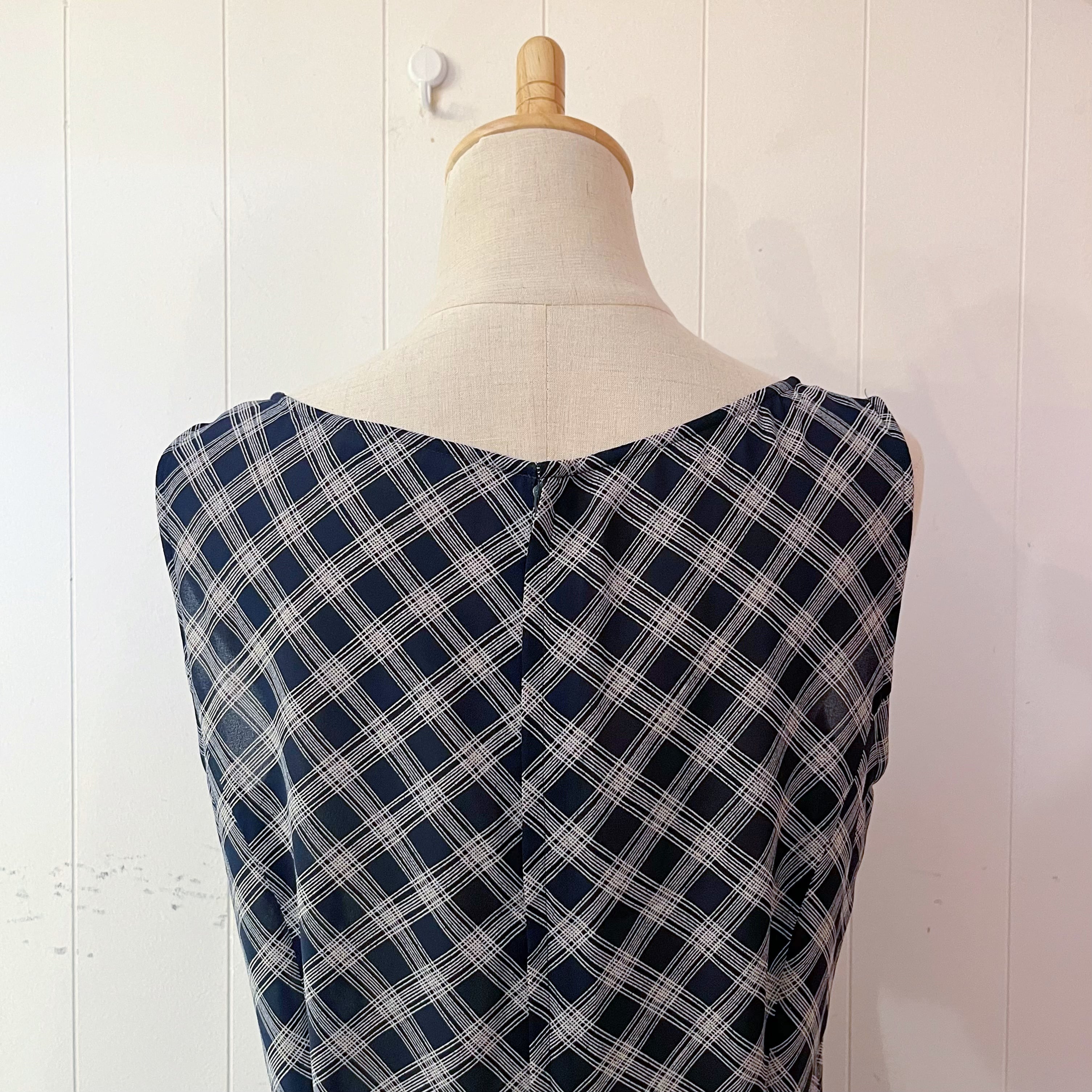 navy plaid sleeve less one-piece