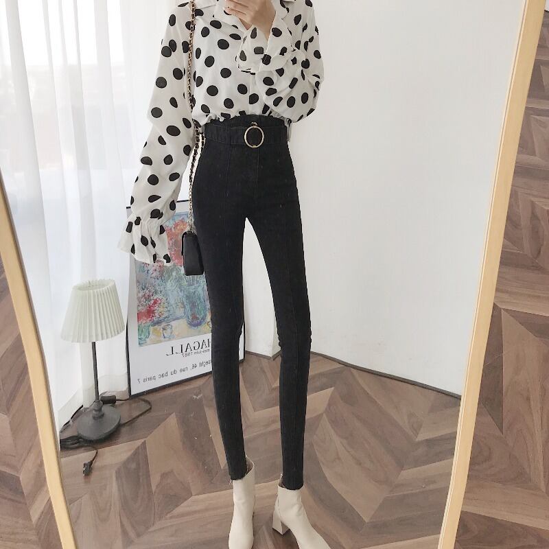 スタンダードハイウェストウェストジーンズ スリムパンツ レディースベルト レトロ ハーネス YY-ファッション88809628469