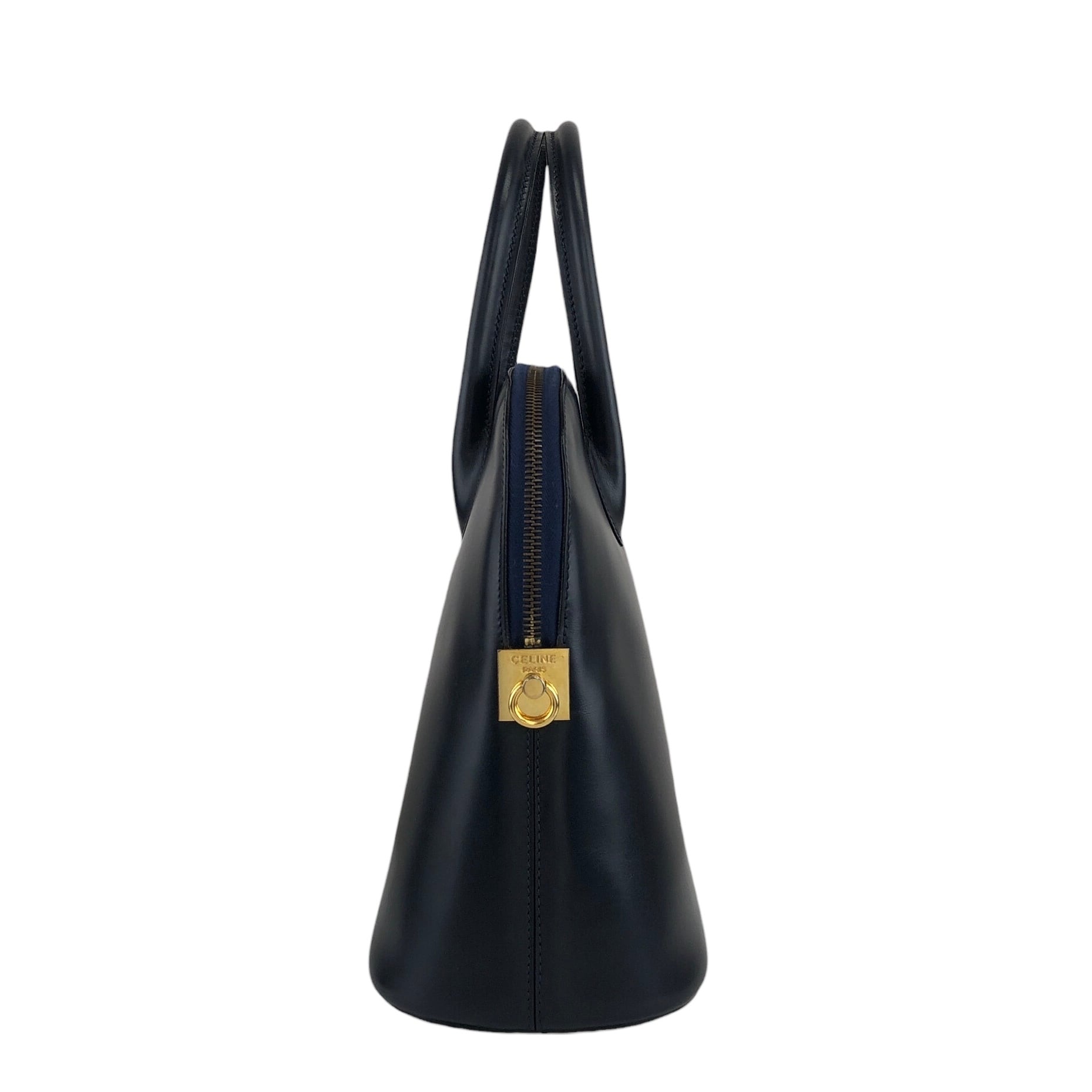 美品　セリーヌ　レザー　ガンチーニ　ハンドバッグ　ネイビー CELINE セリーヌ ハンドバッグ ネイビー ガンチーニ レザー vintage
