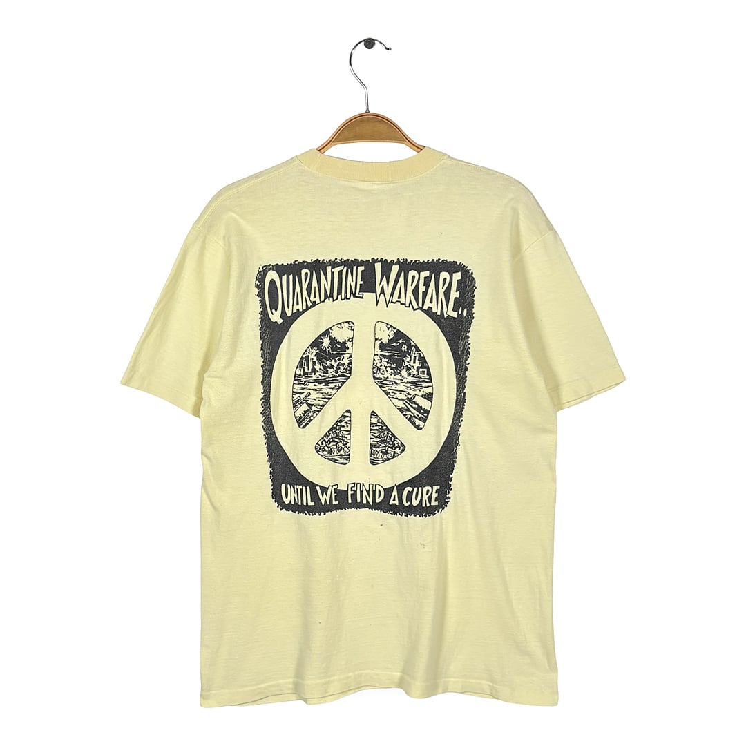 70s ピースマーク 戦争 平和 メッセージT ヴィンテージ Tシャツ ライトイエロー シングルステッチ サイズL相当 BZ0681
