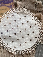 フランスVintage ドイリー 敷物 21cm 白糸刺繍 スカラップ インテリア ハンドメイド素材 額装 撮影小物