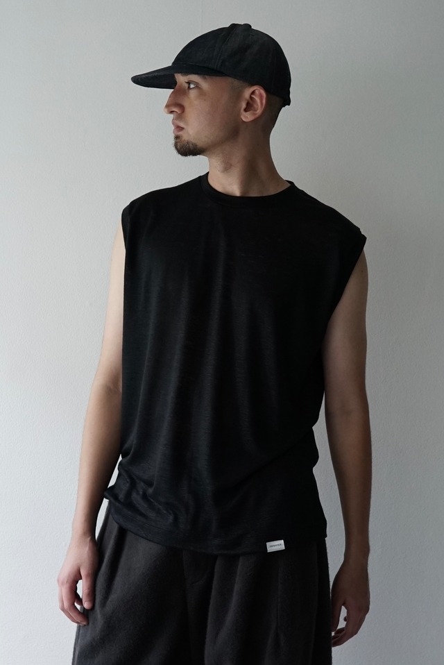 Feather Linen Jersey / Loosey Tank_Top (BLACK)