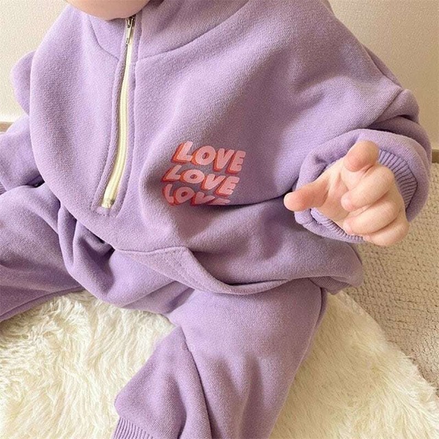 【秋作】ハーフジッパー英字プリントスウェットセット