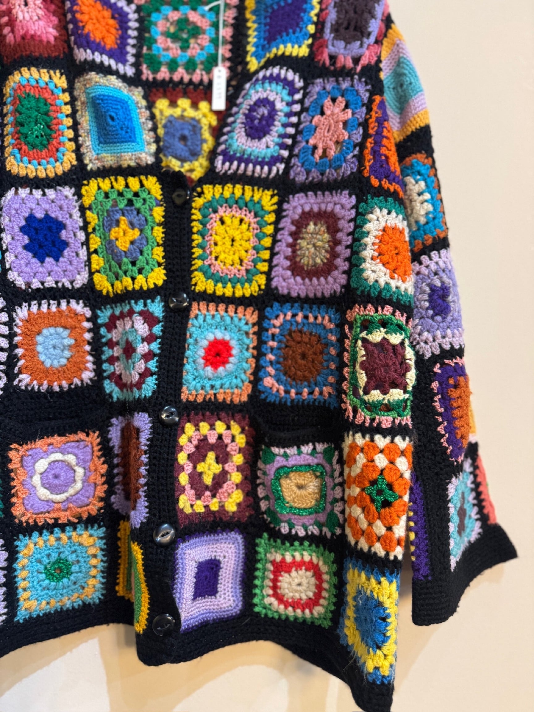 1970s Vintage Multi-Color Granny Square Crochet Cardigan