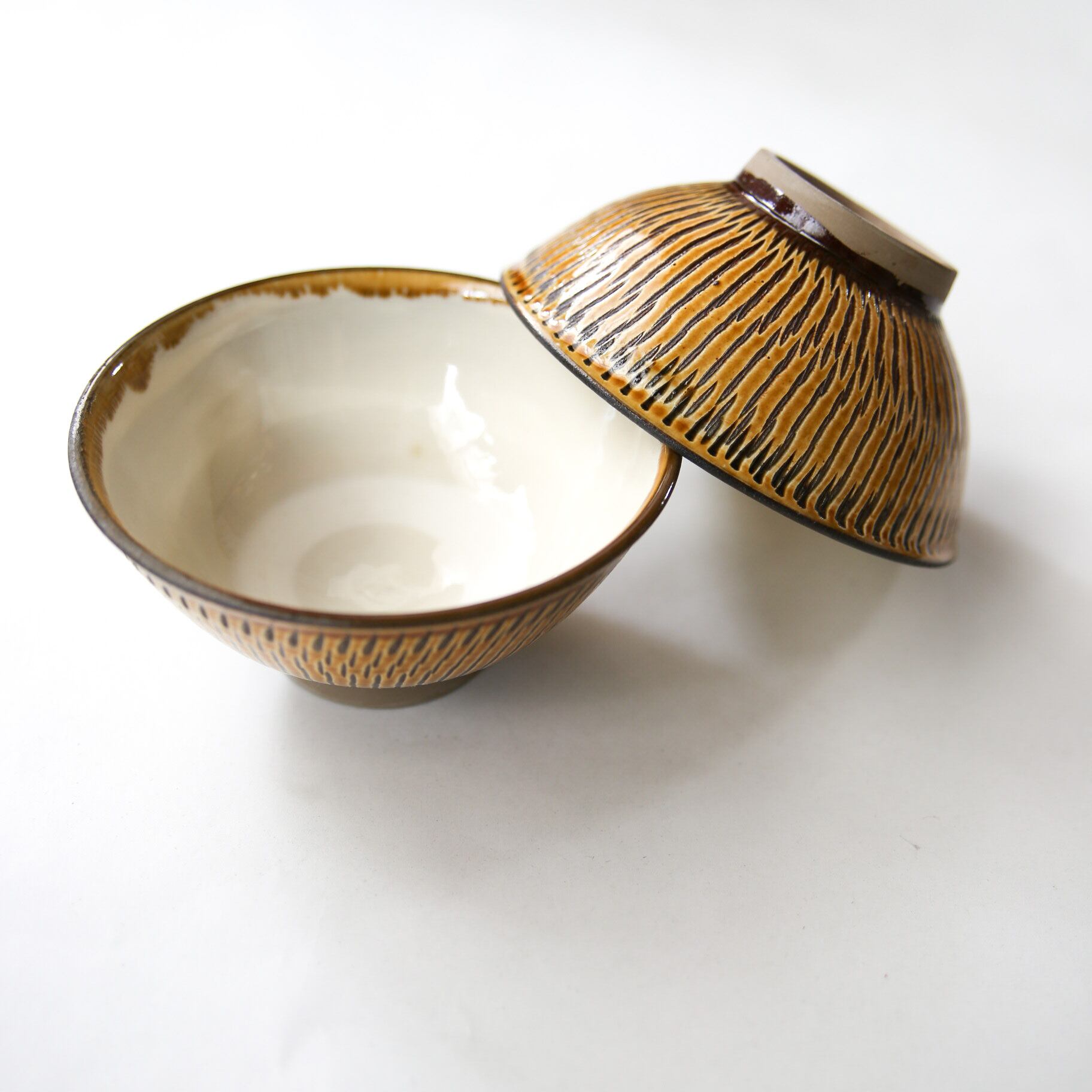 小鹿田焼 4 5寸お茶碗 飛び鉋 飴 Made In Japan Et Cetera