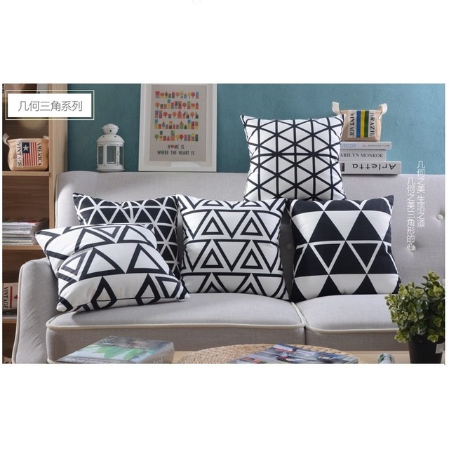 ミニマ幾何クッションカバースーパーソフト黒と白枕カバー幾何チェック柄枕カバー寝室ソファ装飾