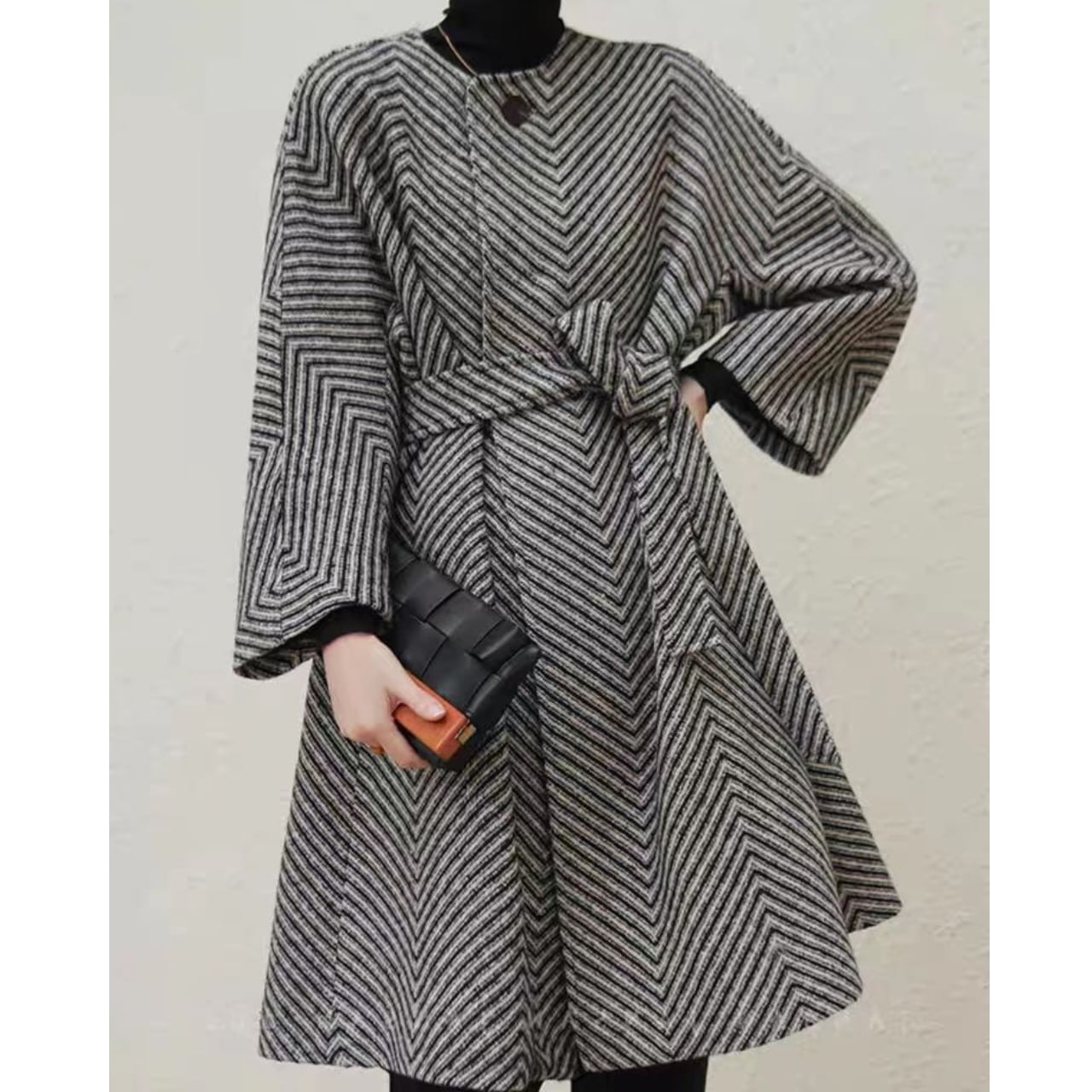 Belted Flare Silhouette Coat L00591