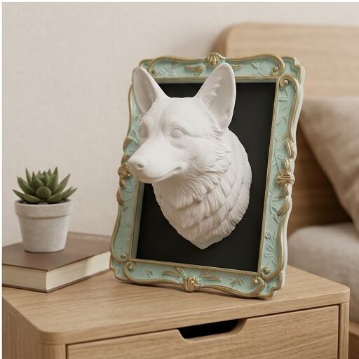 犬（コーギー）の壁掛けレリーフ 3Dプリント 白PLA インテリア | うち