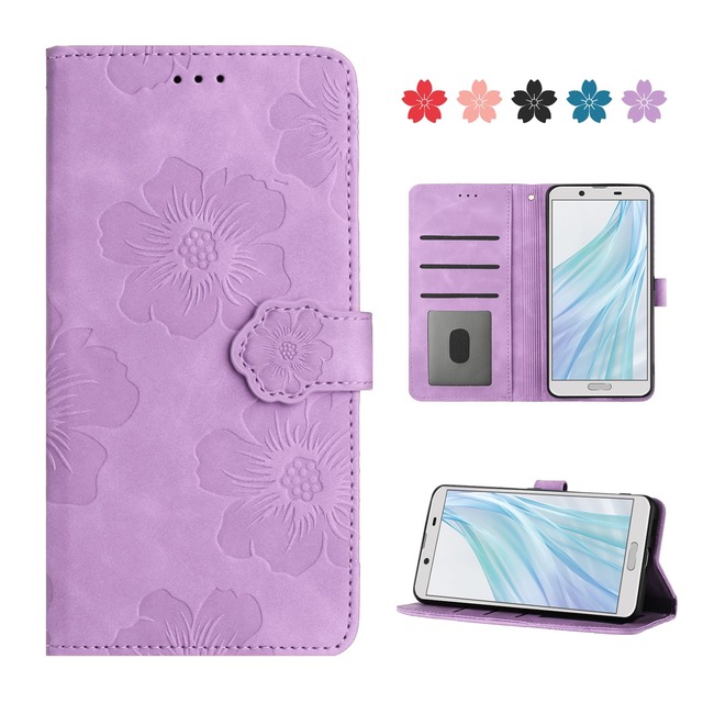 AQUOS sense2 / SHV43 / SH-01L/ SH-M08 /Android One S5 ケース 手帳型 カバー スマホケース 人気 おしゃれ アクオス センス2 ケース 手帳 カバー スマホケース 高級PUレザー 全面保護 SHARP アンドロイドワン S5 カバー かわいい 美しい桜の柄 アクオス SH01L ケース カード収納 マグネット式 スタンド機能(パープル)