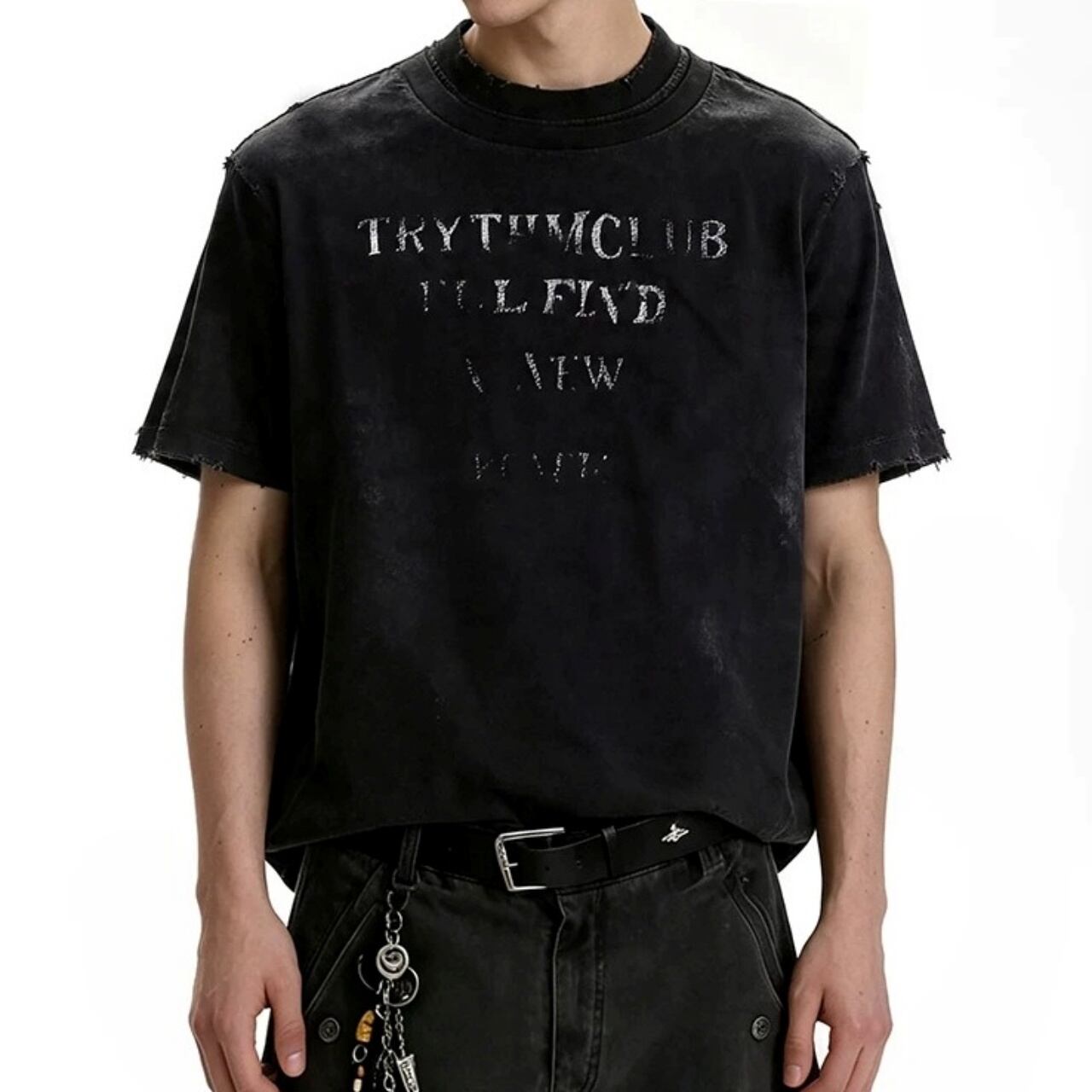 ダメージライクディストレスプリントルーズTシャツ 2col   A00346