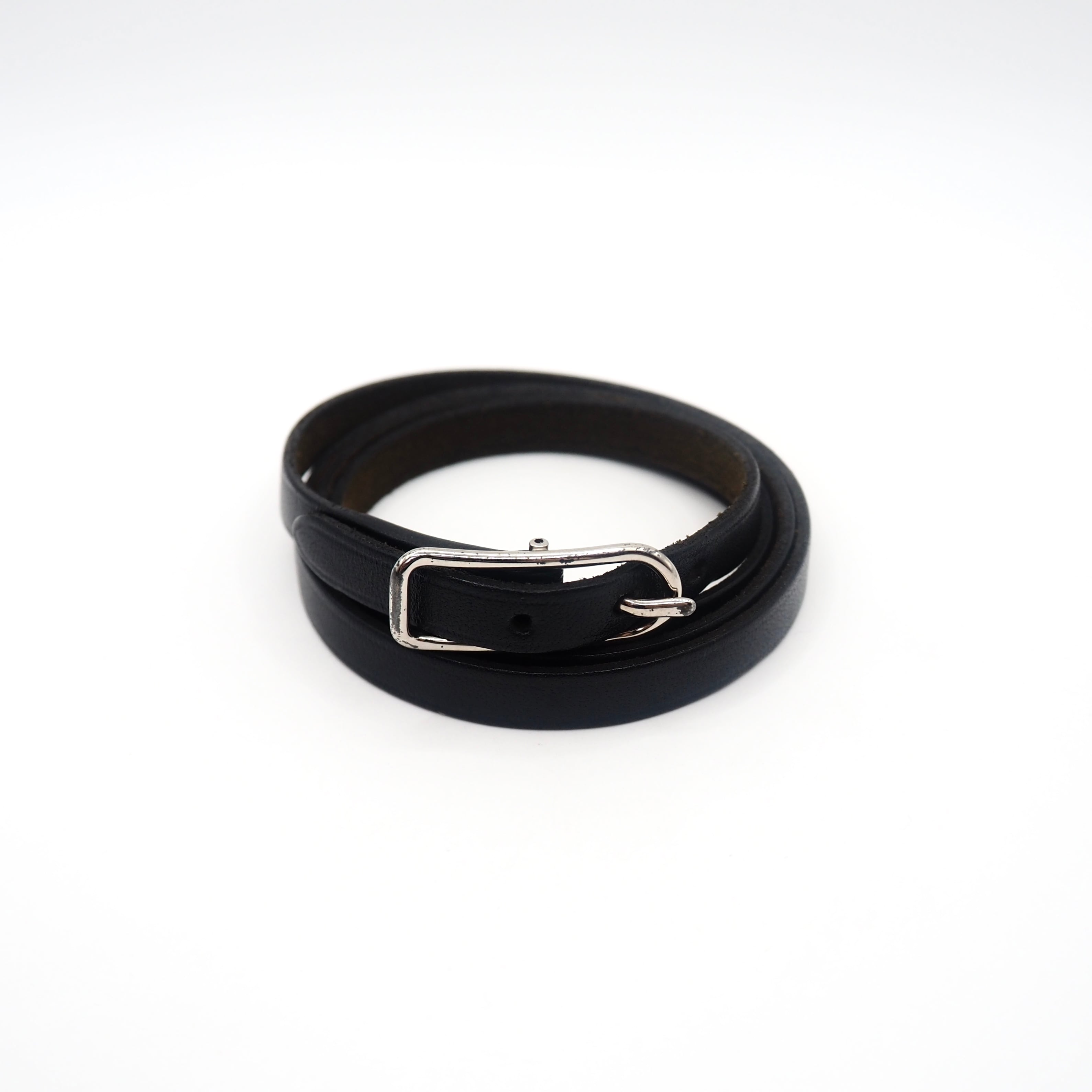 HERMES アピ レザー ブレスレット チョーカー ブラック メタル レザー