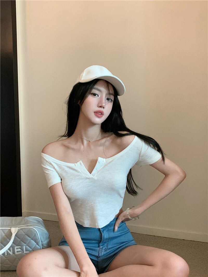 ニット サマー薄手ショートホワイトトップス 夏物 シルク ブラックストロベリース8001264399