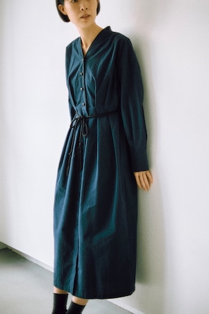 シルクコットンオーバルドレス(ネイビー)|Silk cotton oval silhouette dress (Navy)