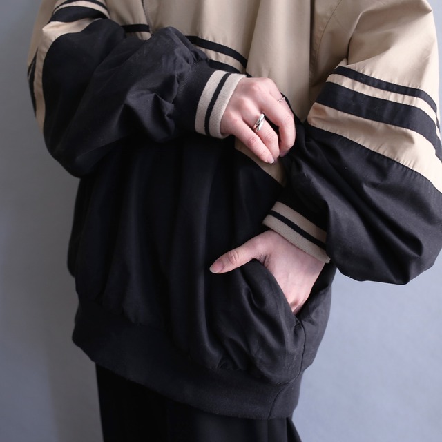 over silhouette bi-color half-zip pullover