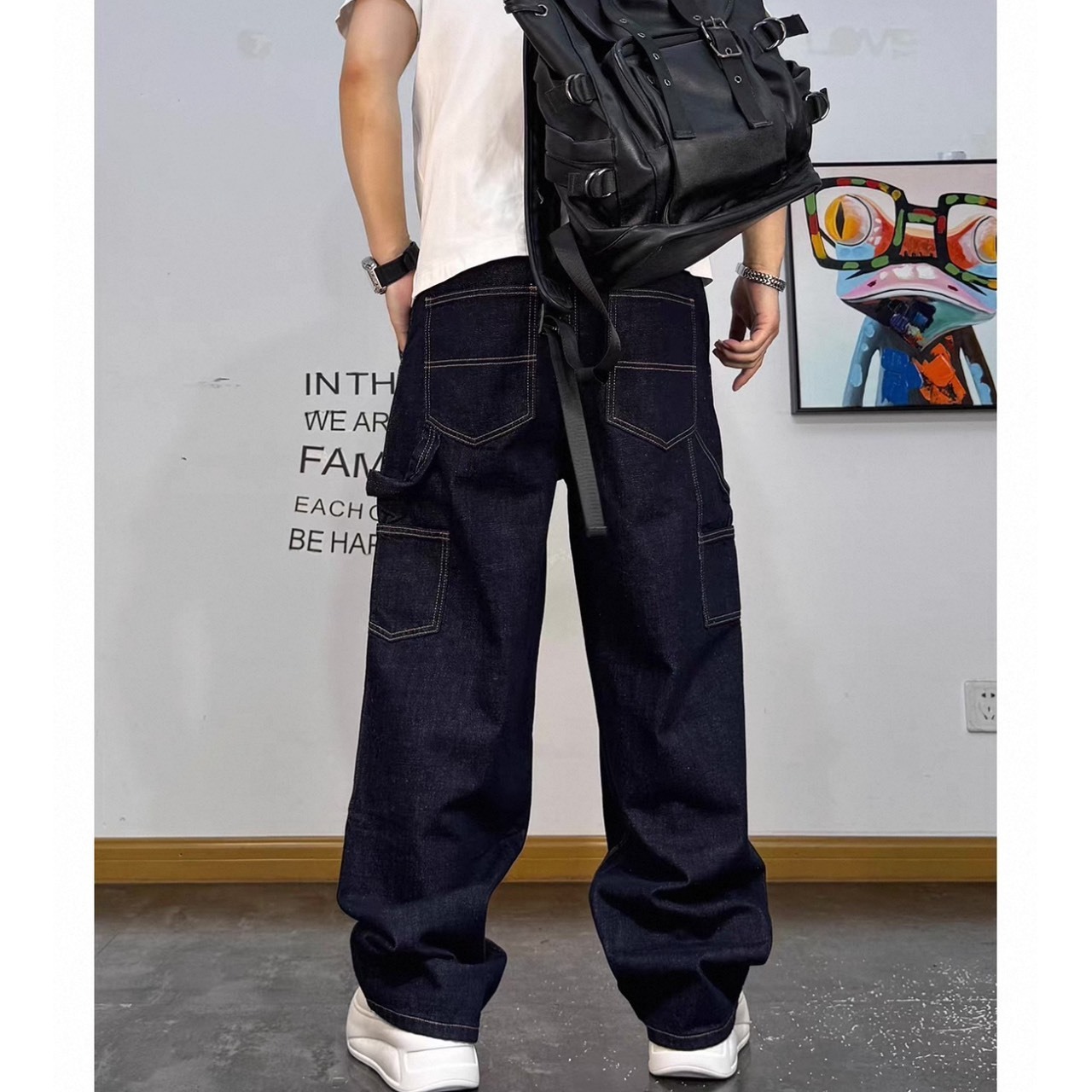 Panel stitch denim pants 1308 - 4