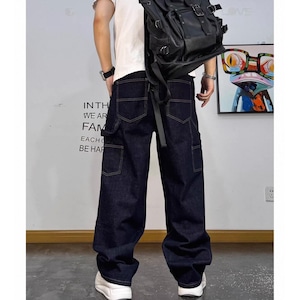 Panel stitch denim pants 1308