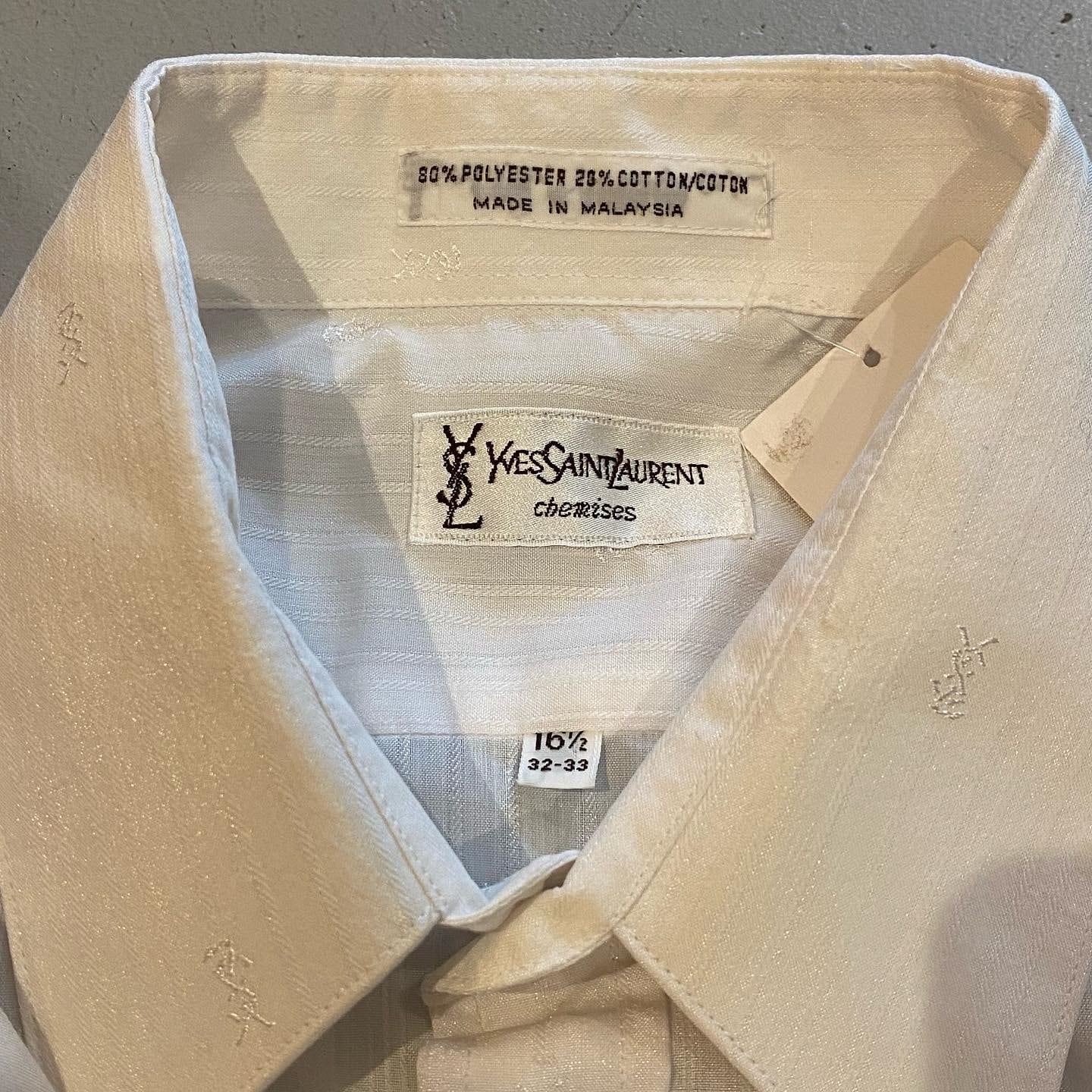 90s~ YVES SAINT LAURENT logo patterned stripe L/S shirt【高円寺店