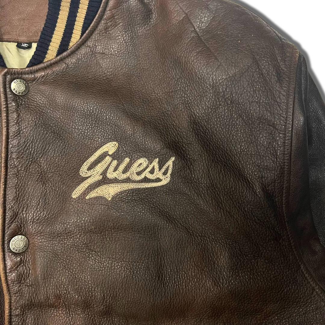 90s ゲス オールレザースタジャン XL ダークブラウン GUESS 革ジャン