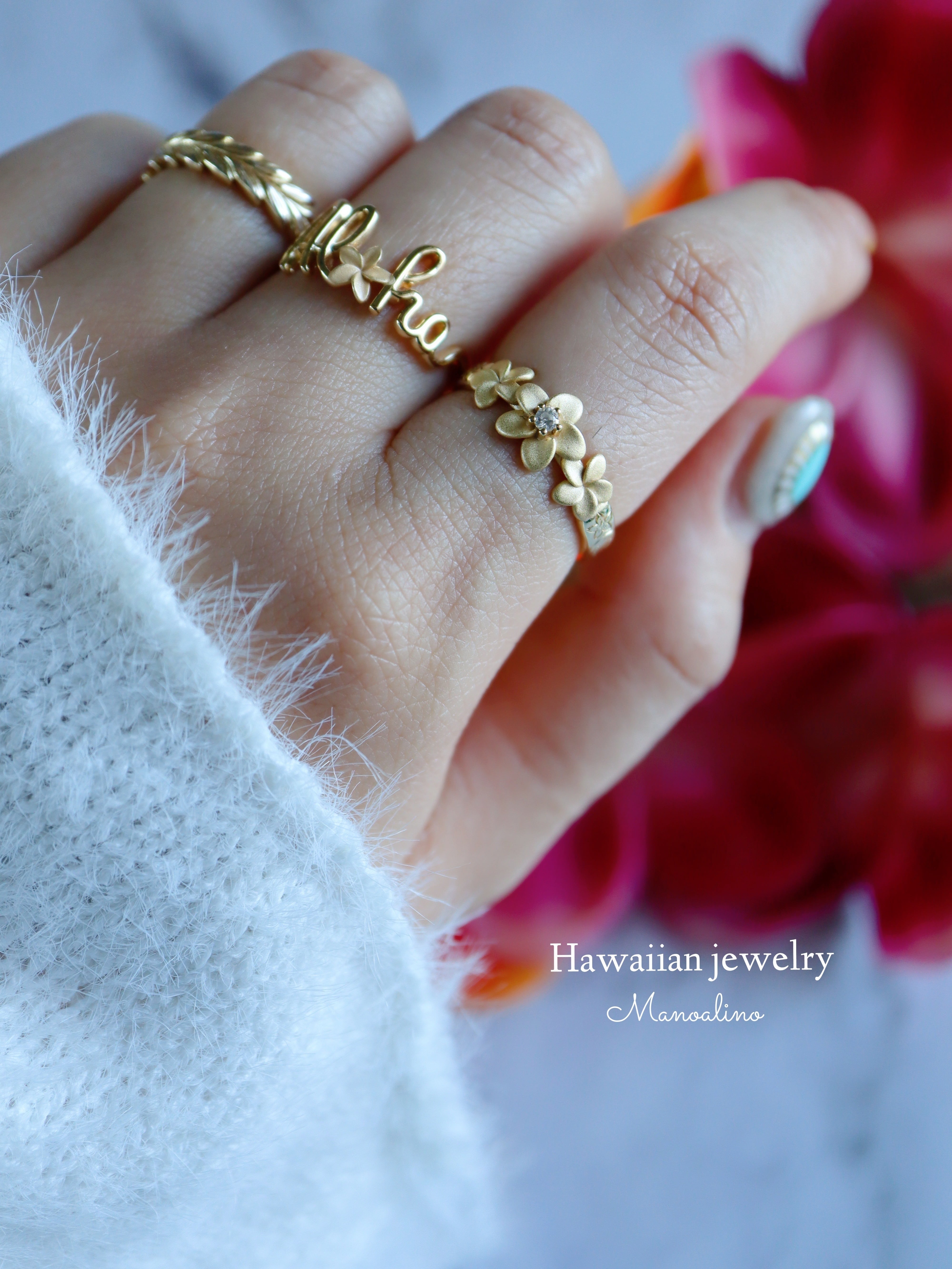 Aloha×Plumeria ring Hawaiian jewelry(Aloha×プルメリアリング Aloha×Plumeria ring Hawaiian jewelry(Aloha×プルメリアリング