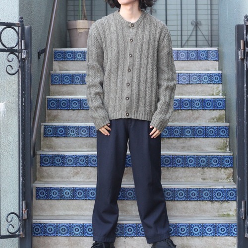 EU VINTAGE KETTENEE WOOD BUTTON CABLE DESIGN TYROLEAN KNIT CARDIGAN/ヨーロッパ古着ウッドボタンケーブルデザインチロリアンニットカーディガン