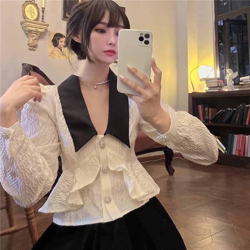 スタンダードスタイルシャツ オータムウィンターショート ロング レトロ 秋物 冬物 ブラックストロベリース67291688073