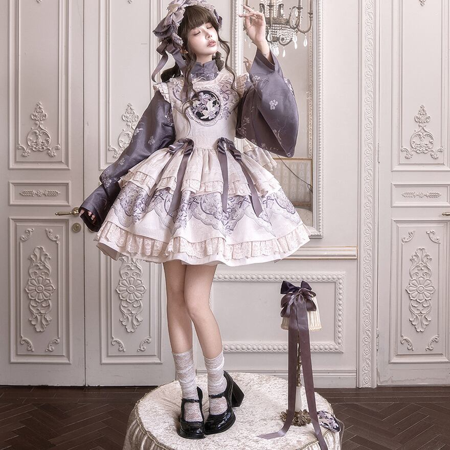 中華風メイド服 ジャガード織り 刺繍 ドレス 花柄 メイドカフェ