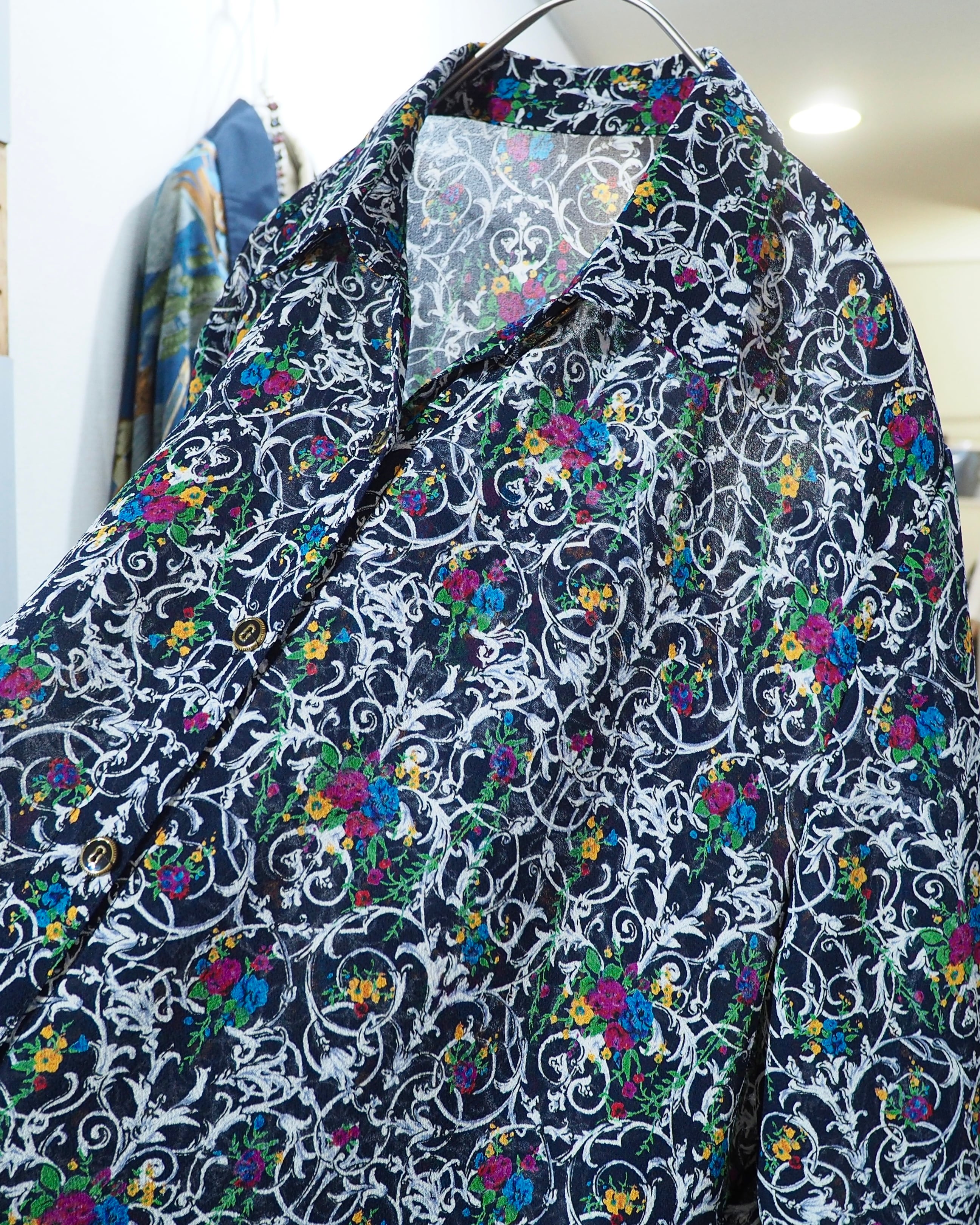 1990s Beautiful Flower pattern vintage SS sheer Shirt