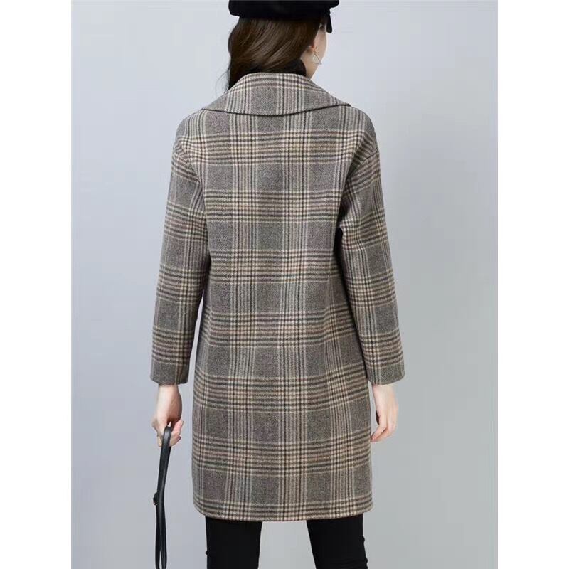 オープンカラーチェック柄コート