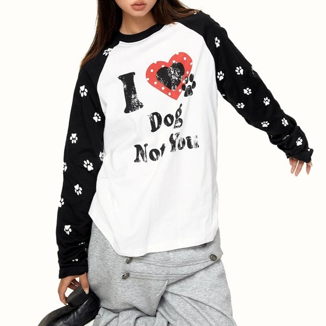 ドッグフットプリントラグランスリーブTシャツ 2col R02653