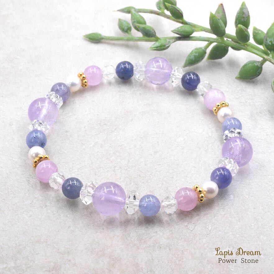 魂を輝かせる愛のお守り | ローズアメジスト、タンザナイトのパワーストーン ブレスレット