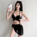 韓国ソリッドカラービキニ貧乳プッシュアップ胸見せセクシーストラップ三角分割スパリゾート水着レディース