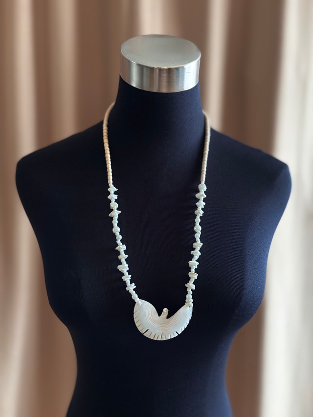 white shell statement long necklace-5142-8