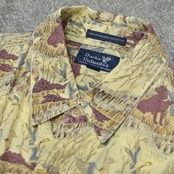 dog & bird pattern cotton shirt