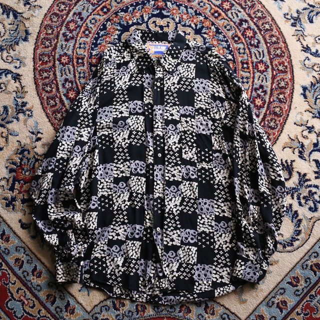 square art pattern l/s black mode big shirt