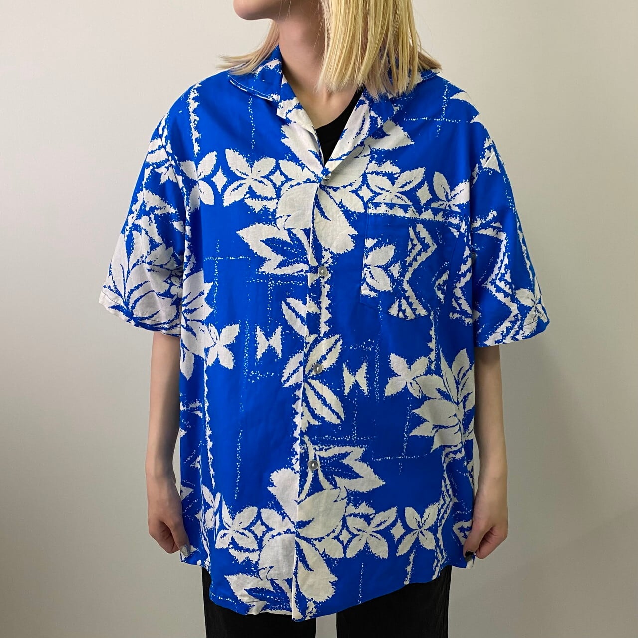 70年代 Penneys Hawaii 花柄 総柄 開襟 ハワイアンアロハシャツ メンズ 