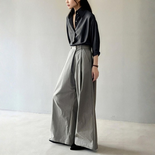 フロントタック ワイドレッグ カジュアルパンツ ◆3color　204615