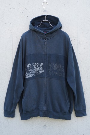 00s AIRWALK Full Zip Sweat Hoodie / フェードブラック 起毛パネル切替 / XL