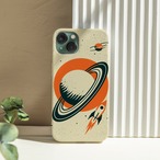 受注生産 iPhoneケース 土星と小さなロケットの宇宙柄｜惑星モチーフ RFSP007D