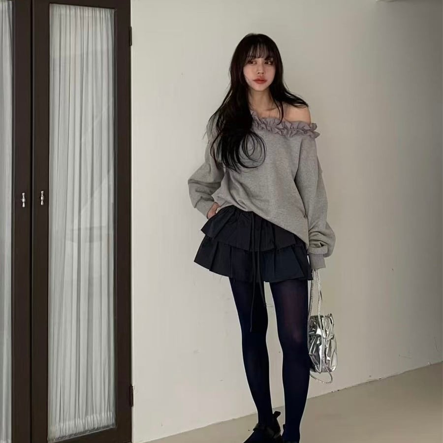 【Set】フリルスウェットトップス&ティアードスカート