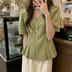 Vネックウエストタックシャツ　A2099