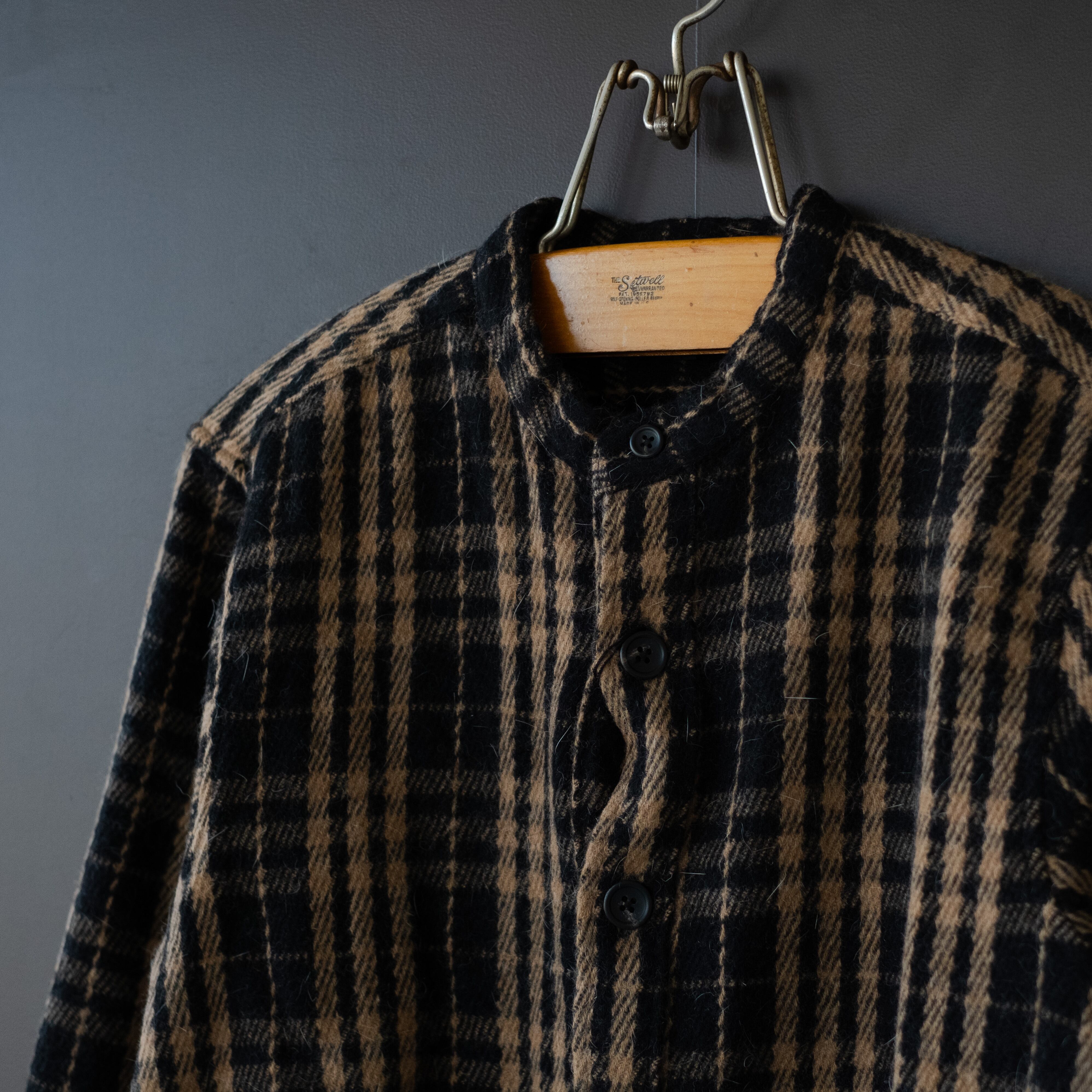 hanakazari】angola mix band collar check shirt | dros dro