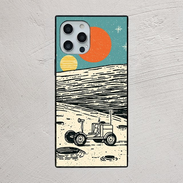 受注生産 iPhoneケース 探査車と惑星のレトロ宇宙柄｜宇宙ポスター風 RFSP071B