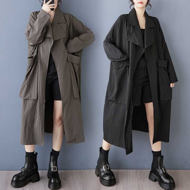 SOLID LAPELED V-NECK MIDI CASUAL COAT 2colors M-15696