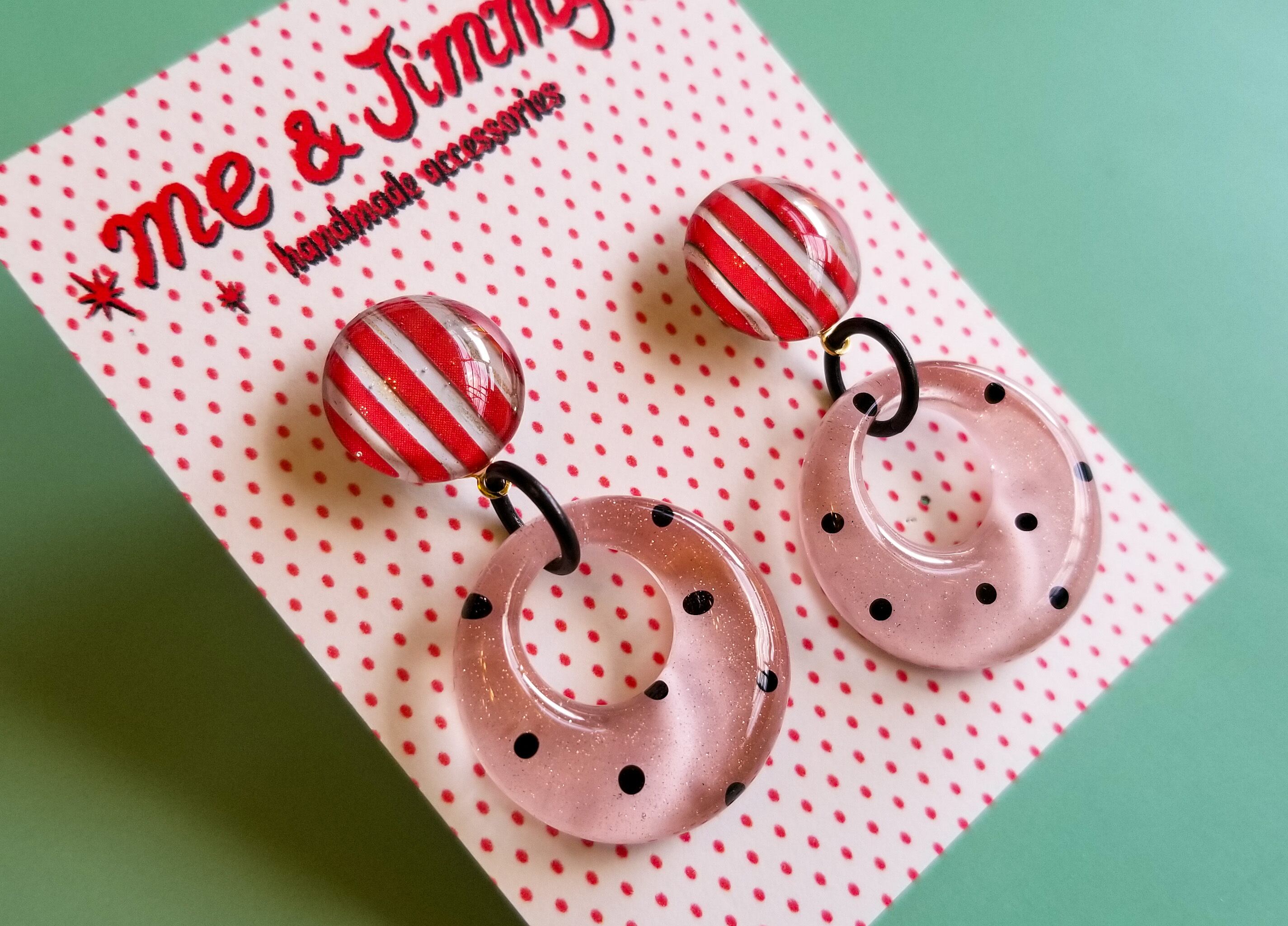 ○゜Striped and polka dot donut earrings○゜ピアス・イヤリング